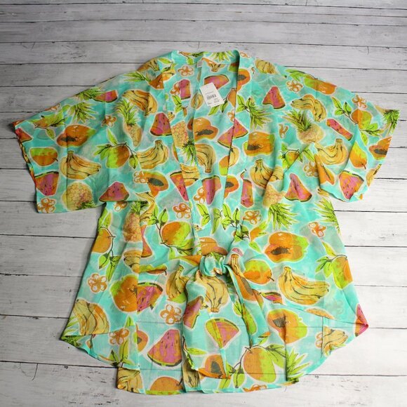 Cato Women's Beach Cover Up One Size Tropical Fruit Pineapple Sheer Cardigan - Picture 9 of 9